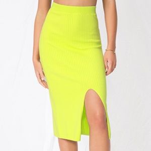 Free People Skyline Midi Skirt Neon Lime XS REVOLV
